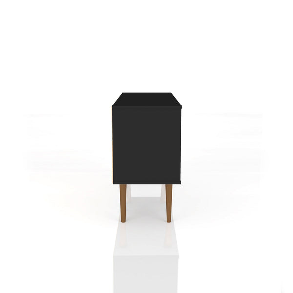 English Elm Liberty 43" TV Stand with Splayed Solid Wood Legs, Wire Management, Open Shelves & Concealed Storage Black B365P398334