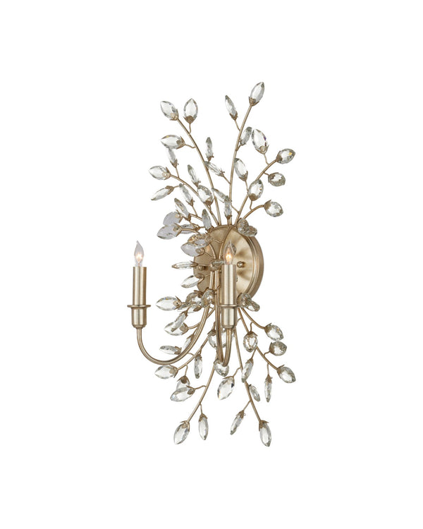 Currey & Company Forget-me-not Elegant Wall Sconce With Crystal Flowers And Dimmable Lights For Luxurious Decor Silver Crystal ,Metal 5000-0276-currey-company