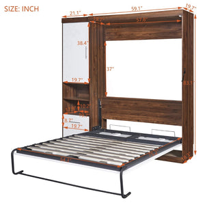 English Elm Full Size Murphy Wall Bed with Side Cabinet Space Saving Foldaway for Studio Rooms LP000691AAK-1