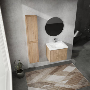 English Elm 24" Wall-Mounted Bathroom Vanity Set With Soft Close Doors, Resin Sink & Side Cabinets For Storage W999S00221