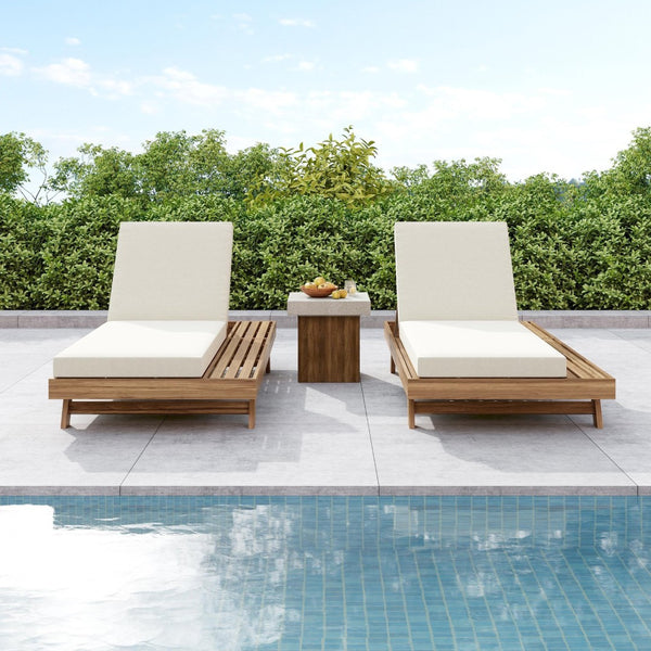 English Elm Lounge Chaise Outdoor Acacia Wood Slatted Frame with Water Resistant Cushion Resort Style N770P442L5429CUSH