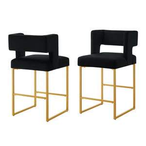 English Elm Modern Velvet Counter Stools Set of Two with Gold Iron Frame and Square Open Back Black W2186P171941