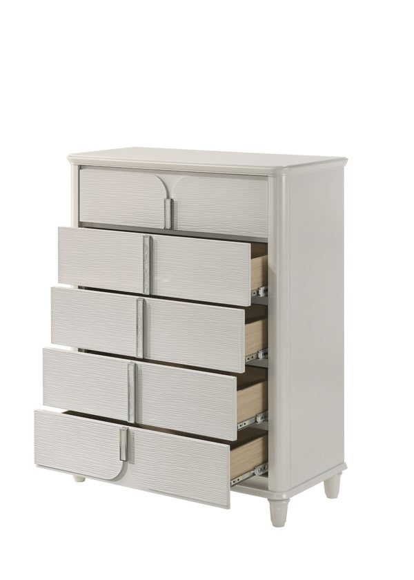 English Elm Laveda Five Drawer Pearl White Lacquer Chest with Acrylic Pulls for Bedroom Storage B2756P506268