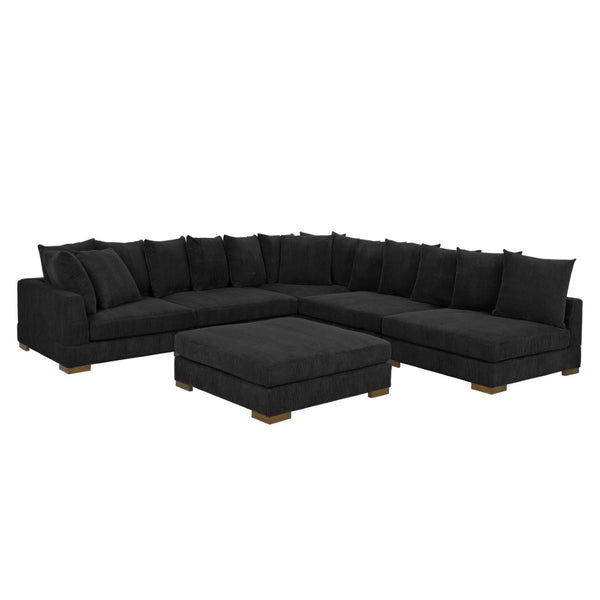 English Elm Large Corduroy Modular Sectional Sofa Sleeper with Ribbed Texture for Open Living Black B2748S00013
