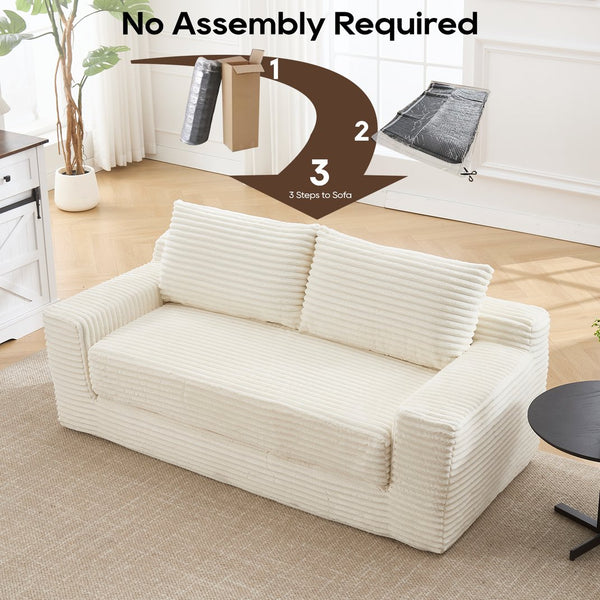 English Elm Loveseat Convertible Sofa Bed with Memory Foam & Steel Frame, No Assembly, Corduroy Comfort Beige W2959P278432