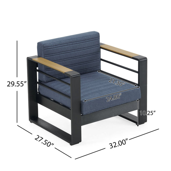 English Elm Christopher Knight Home® - GIOVANNA Club Chair with Rust-Resistant Aluminum Frame, Water-Resistant Cushions & Slat Design for Patio Comfort Blue 34.75 L x 27.75 W x 17.25 H N776P182183B