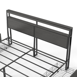 English Elm Queen Metal Platform Bed with Rgb Led Headboard Charging Station and Underbed Storage T3963P483004