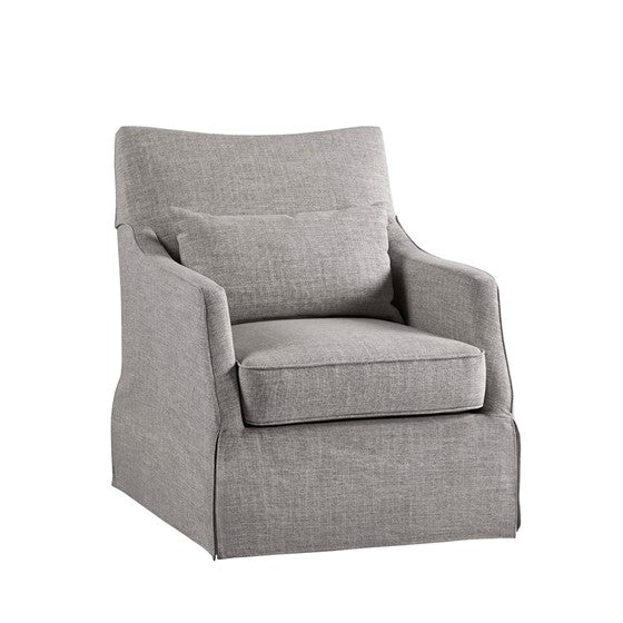 English Elm Skirted Martha Stewart Bedford Swivel Chair in Gray Polyester — 360° Comfort, 7" Foam Cushion, No Assembly B035P148424