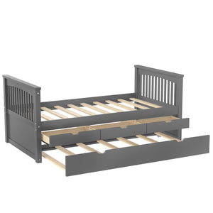 English Elm Twin Solid Wood Platform Bed with Trundle and Two Drawers, White Daybed for Kids Guests Gray W1580S00263