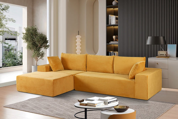 English Elm Cozyform Convertible Sectional Sofa In Ginger Yellow Corduroy - No Assembly, Modern Comfort For All B2735P359713