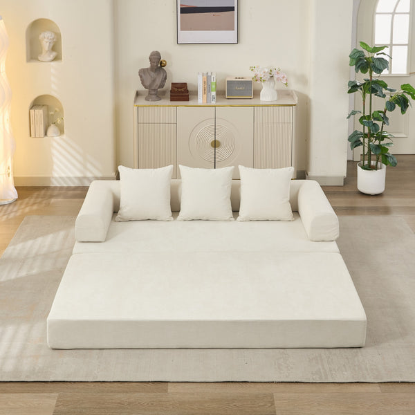 English Elm Comfy Chenille Convertible Folding Mattress Couch Sofa Bed with Armrest, Space-Saving, No Assembly Needed Beige W1143P330248