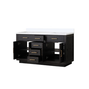 English Elm Black Oak Double Bath Vanity 60 In. W With Cultured Marble Top - Stylish, Durable Storage Solution! B2731P260835