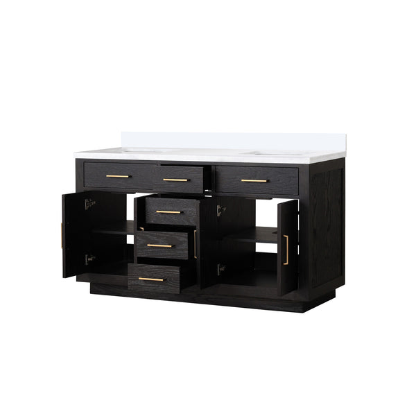 English Elm Black Oak Double Bath Vanity 60 In. W With Cultured Marble Top - Stylish, Durable Storage Solution! B2731P260835