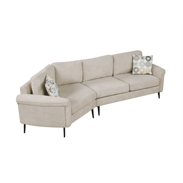 English Elm 111" Upholstered 3-Seater Sofa with Curved Ergonomic Arms, Metal Legs & Removable Patterned Pillows Beige N719S001800A