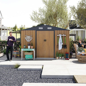 English Elm 10x12 Ft Galvanized Steel Outdoor Shed Dual Zone Lockable Sliding Doors Backyard Storage Yellow W1598S00033
