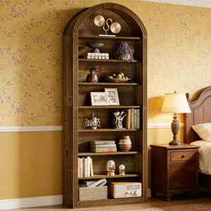 English Elm Display Cabinet Wall Mounted 5 Tier Glass Door Shelving for Collectibles Matte Black T3971P449818