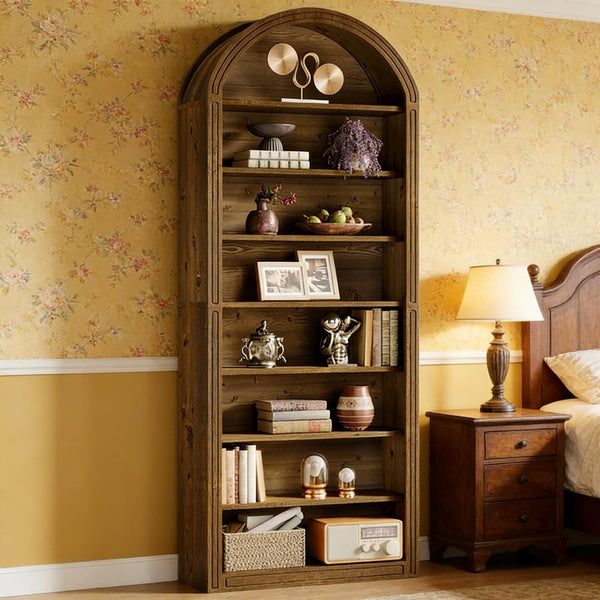 English Elm Display Cabinet Wall Mounted 5 Tier Glass Door Shelving for Collectibles Matte Black T3971P449818