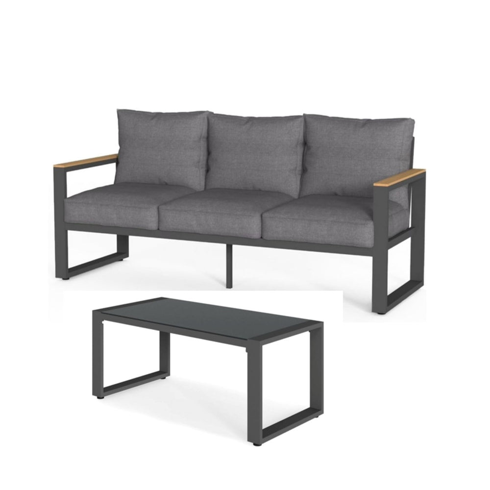 English Elm 2-piece Outdoor Aluminum Patio Sofa Set with Tempered Glass Table and Cushioned Seating Black+Grey B082P455133