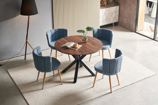 English Elm 42.1"BLACK Mid-Century Round Pedestal Dining Table for 4-6, Wood MDF Top, Sturdy Metal Frame W234P165709