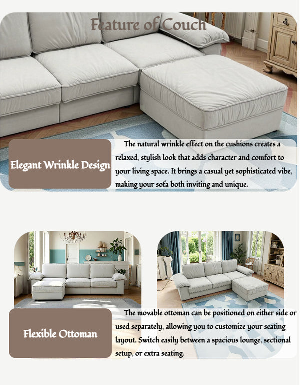 English Elm Fx-P20M-3S0-Cw Modern L-Shaped Sectional Sofa With Ottoman, Deep Comfort & Hidden Storage For Homes W576S00229