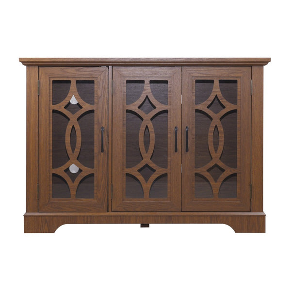 English Elm 48.66" Wide Tempered Glass Door Buffet Sideboard with Adjustable Shelves Dark Finish Dark Oak W2899P372745