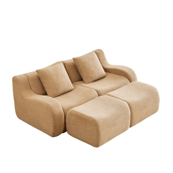 English Elm Soft Teddy Fabric Boneless Sofa with Ergonomic Curved Armrests, 32D High-Density Sponge Comfort and Anti-Slip Base Camel W714S01430