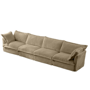 English Elm Slipcovered Long Sofa - Cozy 4-Seater Camel Corduroy Couch With Removable Covers For Easy Care W3041S00069-GIGA