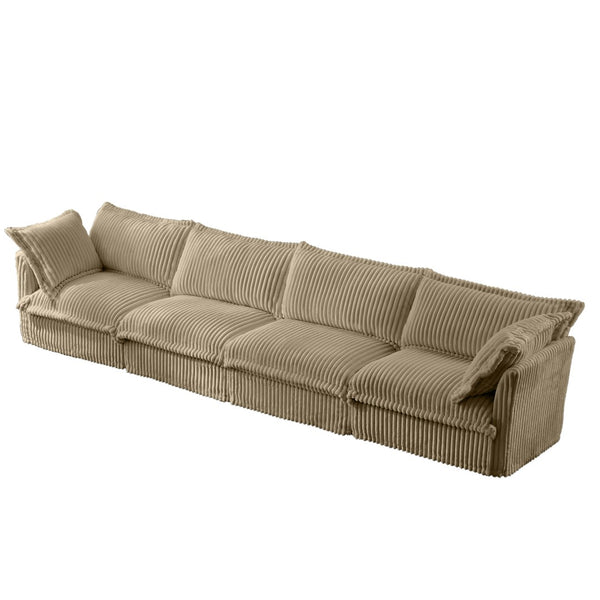 English Elm Slipcovered Long Sofa - Cozy 4-Seater Camel Corduroy Couch With Removable Covers For Easy Care W3041S00069-GIGA