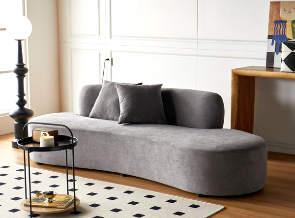 English Elm 90" Curved Sofa with Velvet Upholstery, Ergonomic Half-Moon 4-Seater with High-Density Foam Comfort Grey B2735P320310