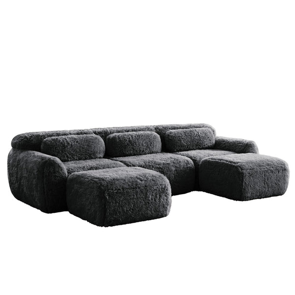 English Elm U-shaped Modular Sectional Sofa Plush Cloud Foam Boneless Build for Home Theater Lounging Dark Grey W714S01551