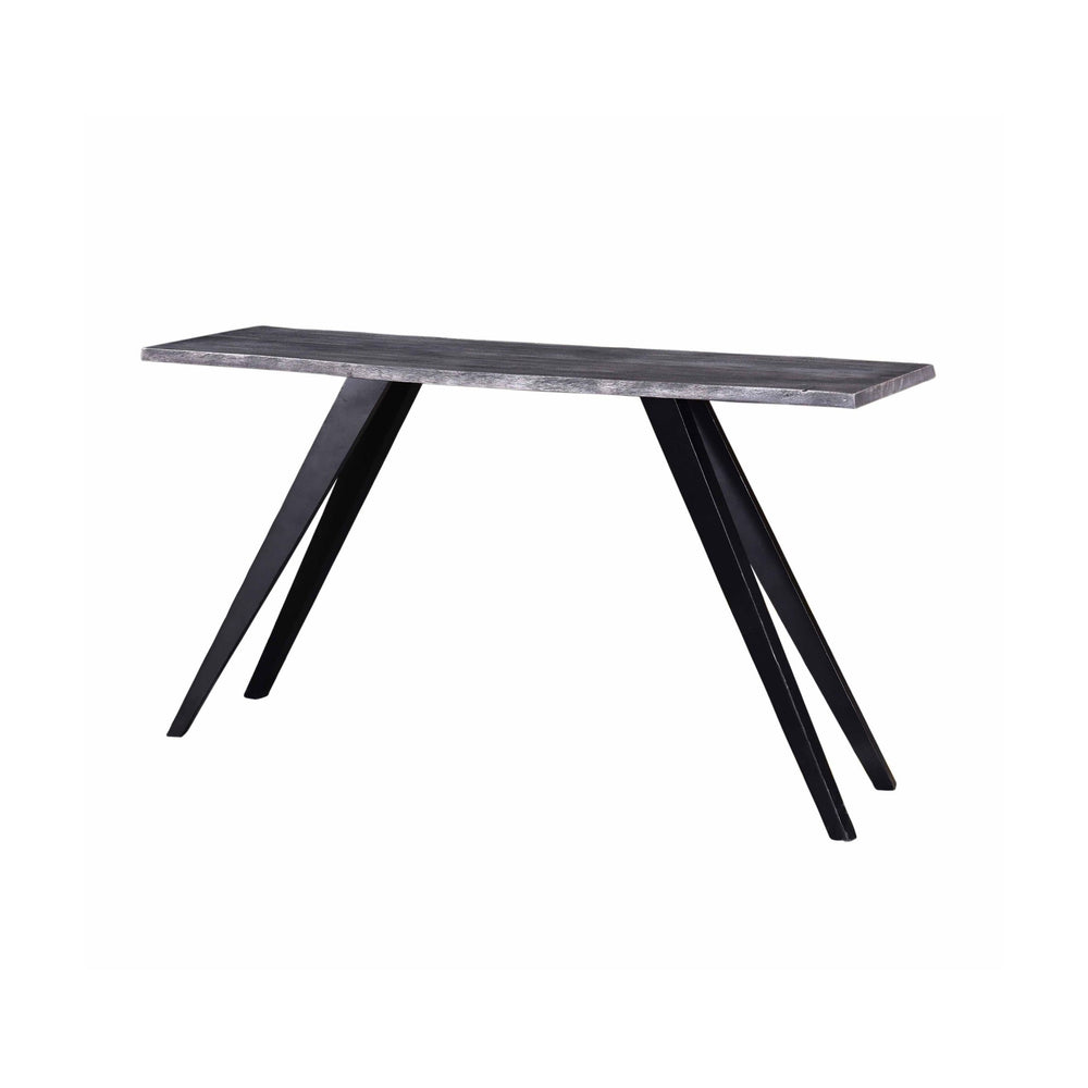 English Elm Modern Live Edge Console Table 60"L x 18"W Rustic Gray Acacia Top, Angled Black Metal Legs, Durable Style B2741S00230