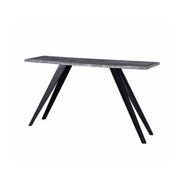 English Elm Modern Live Edge Console Table 60"L x 18"W Rustic Gray Acacia Top, Angled Black Metal Legs, Durable Style B2741S00230