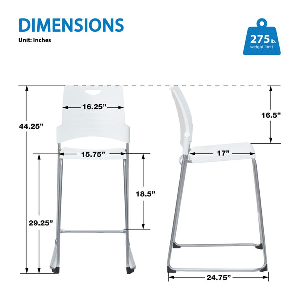 OSP Home Furnishings Tall Stackable Counter Stool with Steel Frame and Contoured Plastic Seat for Breakrooms Withe DC8309C2-11