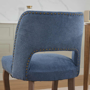 English Elm Wooden Modern Fabric Dining Chairs Set of 2 with Dual-Rebound Cushion & Curved Solid Wood Legs for Stylish Comfort Blue W1143P372914