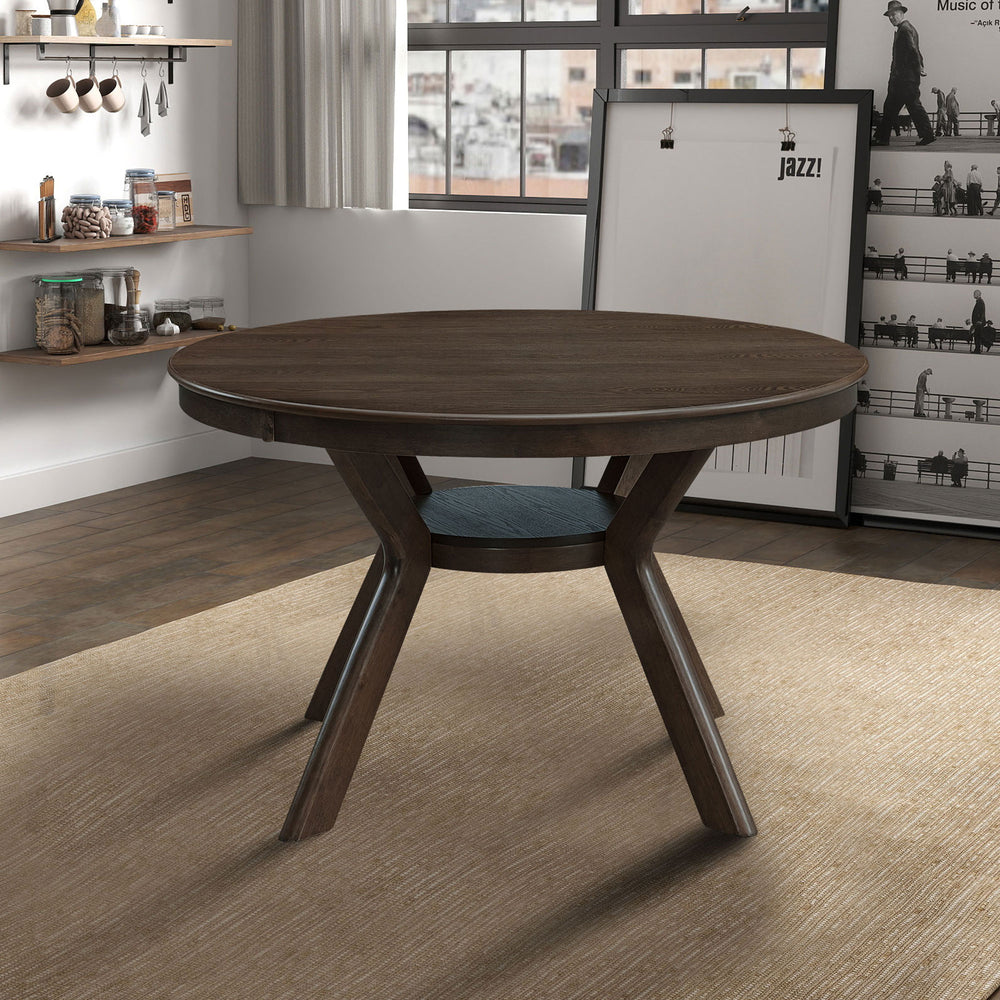 English Elm 47.24''Round Rubber Wood Dining Table with Trestle Pedestal for 4-6, Modern MDF Frame Design Brown W2582S00075