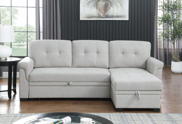 English Elm Jardin Reversible L-shaped Sectional Sleeper Sofa with Chaise Storage and Tufted Fabric Light Gray B2749S00173