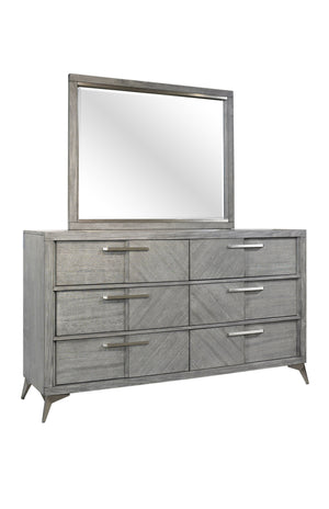 English Elm 6 Drawer Dresser with Book-Matched Veneers, Solid Wood & MDF, Side-Mounted Guides, Custom Hardware Gray 68.75 L x 21 W x 36.75 H B2699P236781