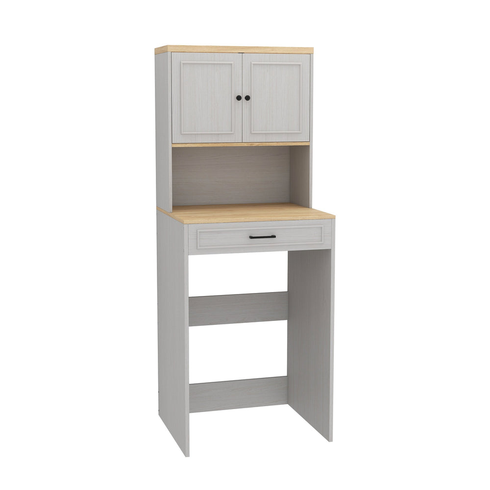 English Elm Over the Washer and Dryer Storage Cabinet Antique White — Space-Saving Laundry Organizer with Adjustable Shelf, Faux Drawer, Sturdy MDF Build (46" x 27" x 7") W1120P327070