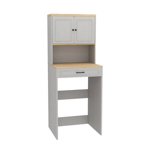 English Elm Over the Washer and Dryer Storage Cabinet Antique White — Space-Saving Laundry Organizer with Adjustable Shelf, Faux Drawer, Sturdy MDF Build (46" x 27" x 7") W1120P327070