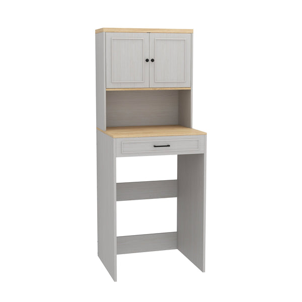 English Elm Over the Washer and Dryer Storage Cabinet Antique White — Space-Saving Laundry Organizer with Adjustable Shelf, Faux Drawer, Sturdy MDF Build (46" x 27" x 7") W1120P327070