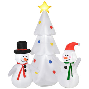 English Elm HOMCOM Inflatable 6ft Snowman with Christmas Tree Lawn Decor, Bright LED Lights and Wind Stakes White W2225P249951