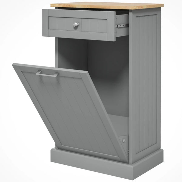 English Elm Trash Cabinet with Tilt Out Door Oak Top Charcoal Gray Kitchen Storage Unit Gray,Oak T3971P464961