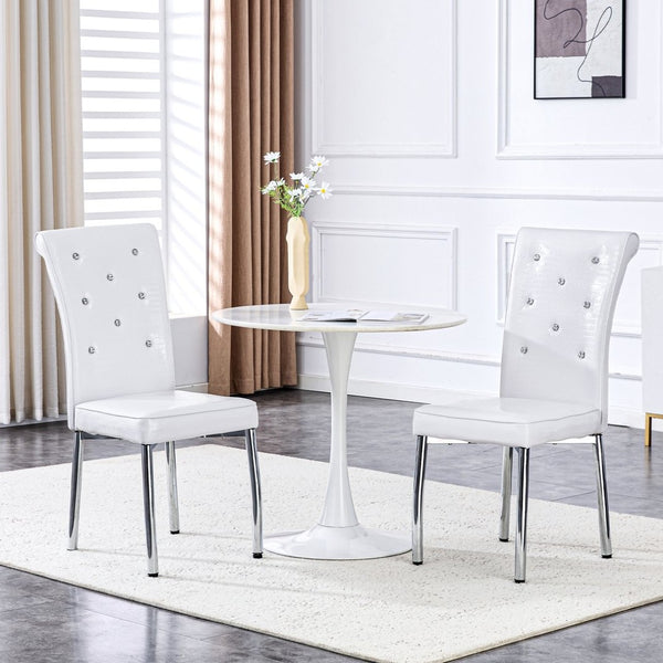 English Elm Set of 4 Glam Faux Leather Dining Chairs with Crystal Buckle and Gold Tone Legs White W3226P311055
