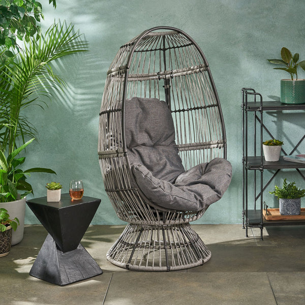 English Elm Christopher Knight Home® - RESEDA Swivel Egg Chair with Faux Rattan Basket, Water-Resistant Cushion, Handcrafted Comfort Grey+Taupe 67931.00TPDGRY