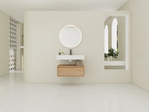 English Elm 30-Inch Wall-Mounted Bathroom Vanity With Resin Sink, Soft-Close Drawer, Modern Oak Finish Design W999S00256