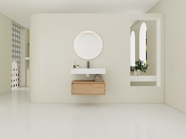 English Elm 30-Inch Wall-Mounted Bathroom Vanity With Resin Sink, Soft-Close Drawer, Modern Oak Finish Design W999S00256