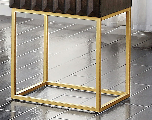 English Elm Contemporary Round Mid‑Century Accent Side Table with Tapered Legs, Solid Wood Build and Compact Design Gold,Walnut 23 L x 22 W x 10 H B2741P359685