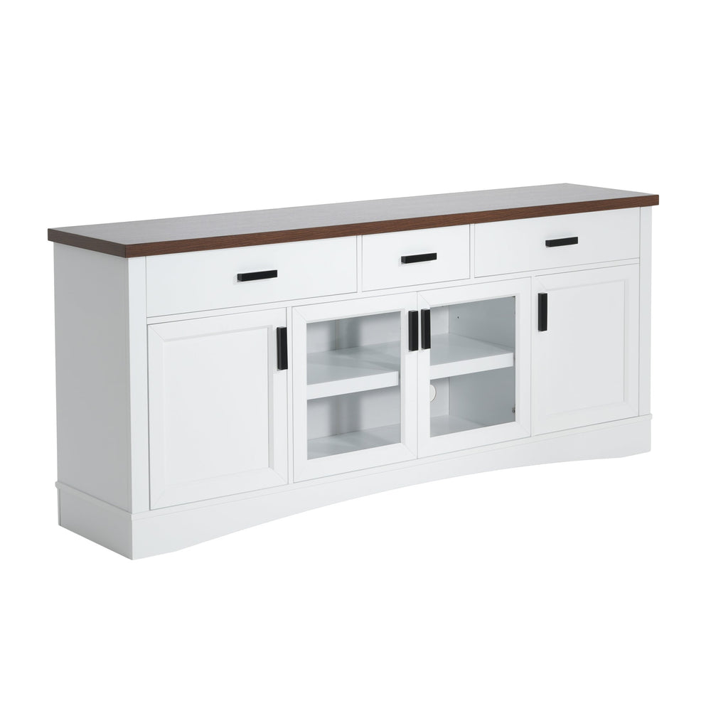 English Elm Christopher Knight Home® - Modern White 67" TV Console with Walnut Top, 4 Doors, 3 Drawers & Adjustable Shelves Storageelligent N779P296233W