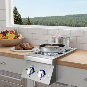 English Elm Double Built-in Propane Burners 304 Stainless Steel Outdoor Kitchen Bbq Island Grill W5057P394288