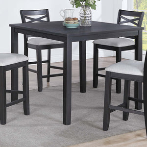 English Elm Dining 5pc Counter Height Charcoal Dining Set with Upholstered Cushions, Rubberwood X-Back Chairs B011P373691